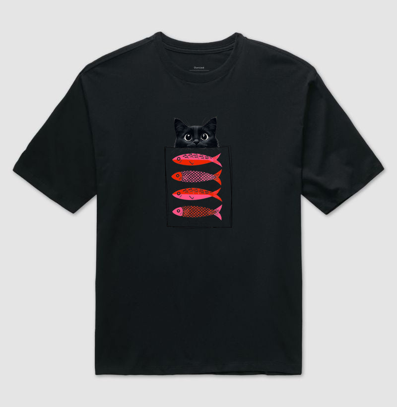 Camiseta Gato e Sardinhas em Lata 100% Algodão