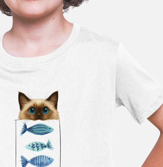 Camiseta Gato Ragdoll & Sardinhas em Algodão 100% – Infantil ao G4