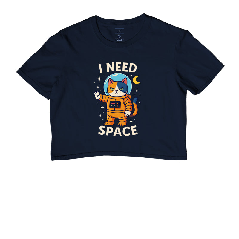 Camiseta Cropped I Need Space Gato Astronauta