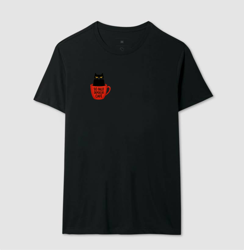 Camiseta Só Falo Depois do Café Gato Preto