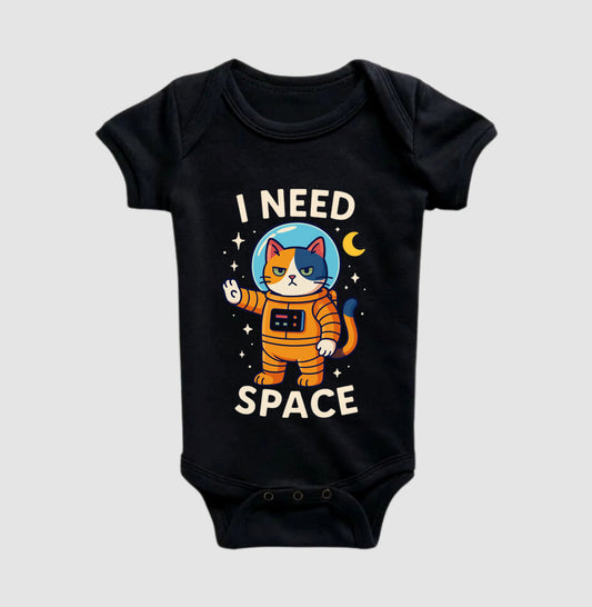 Body Bebê I Need Space Gato Astronauta Preto