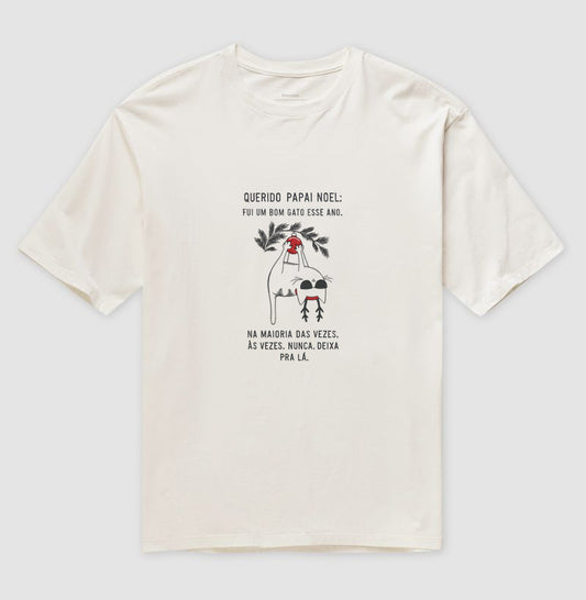 Camiseta Natalina Gato Arteiro Querido Papai Noel