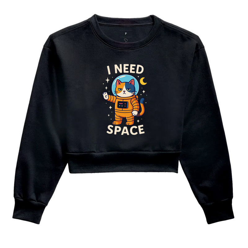 Moletom Cropped I Need Space Gato Astronauta Preto