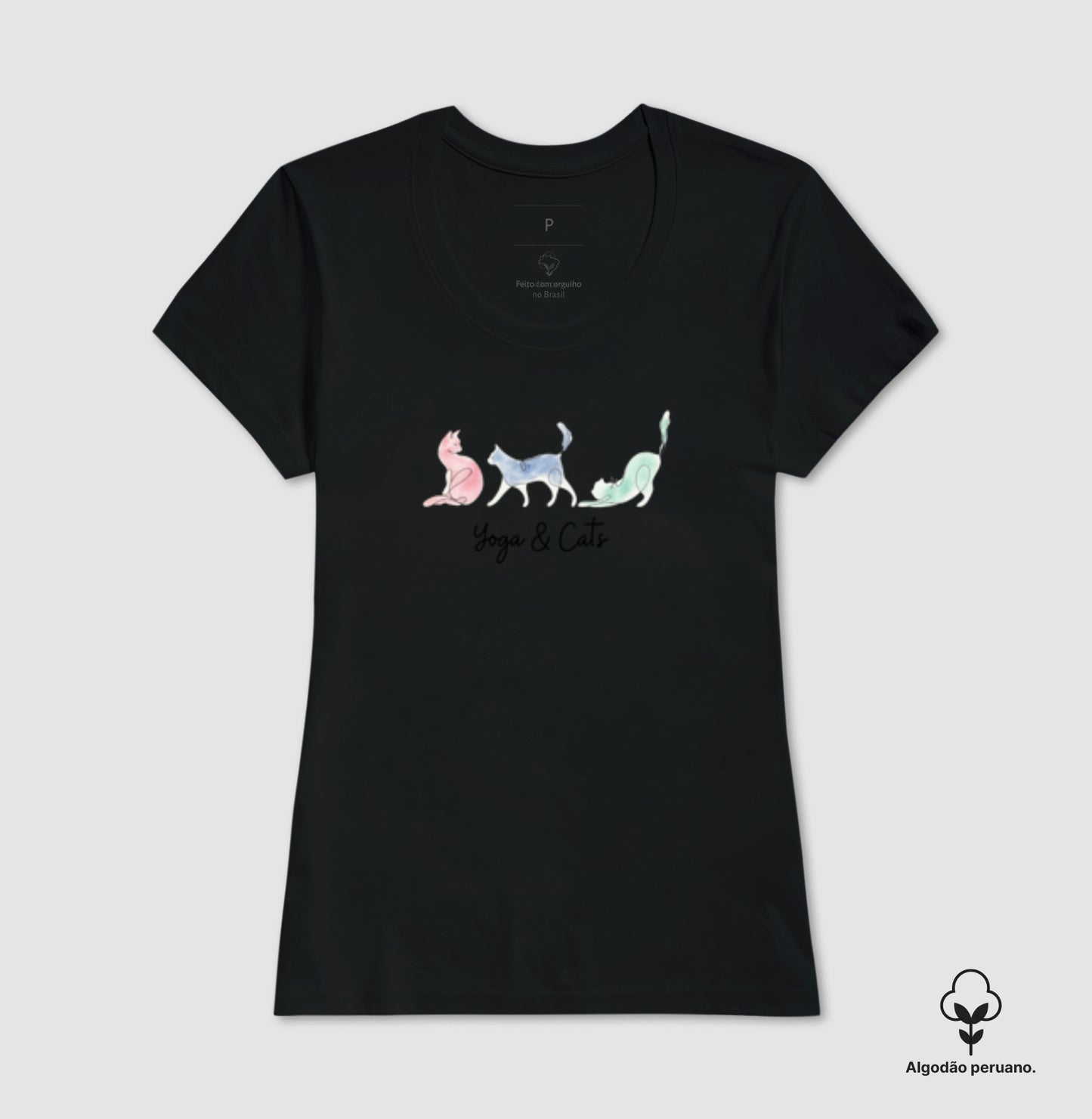 Camiseta Yoga & Cats em Algodão Peruano