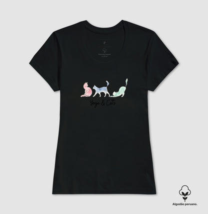 Camiseta Yoga & Cats em Algodão Peruano
