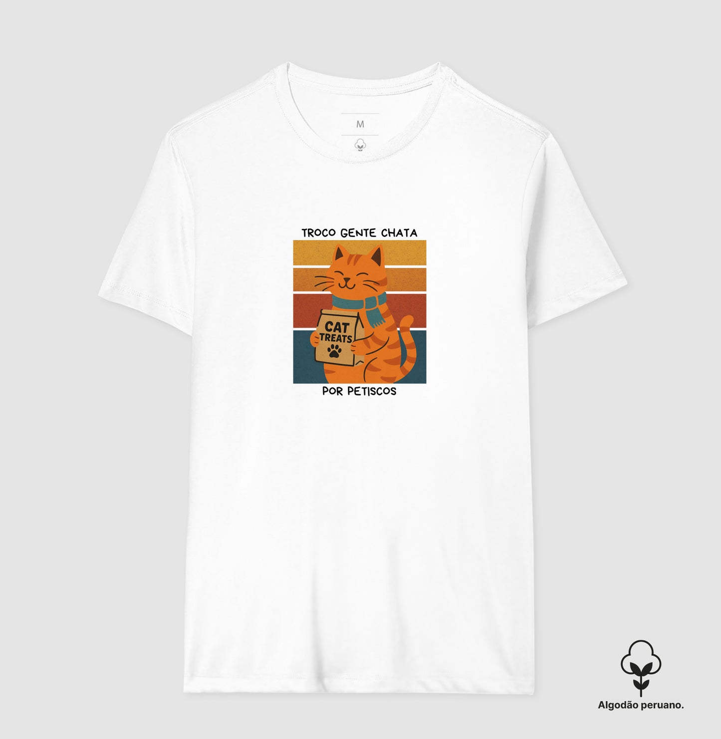 Camiseta Gato Troco Gente Chata por Petiscos em Algodão Peruano