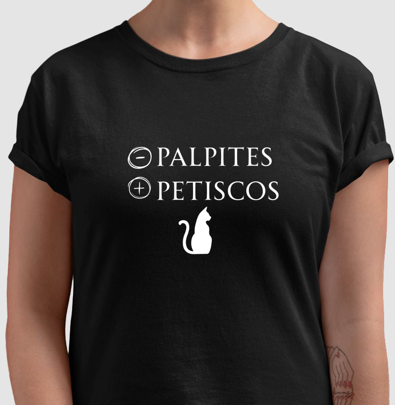 Camiseta Gato Menos Palpites Mais Petiscos Minimalista