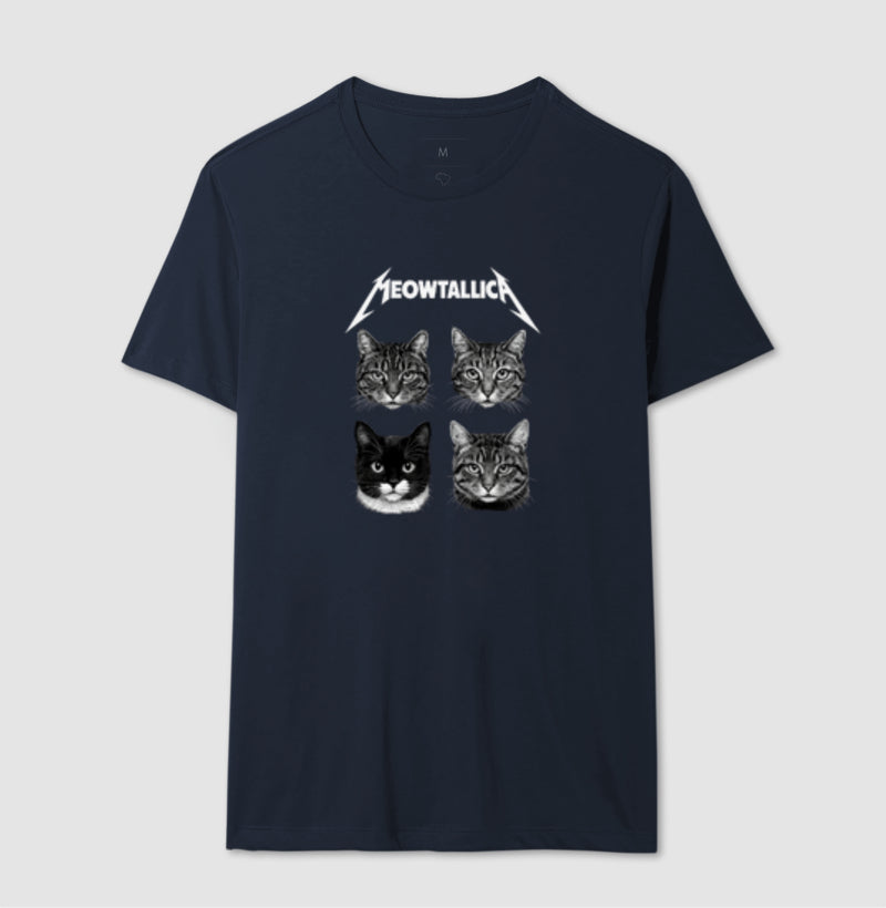 Camiseta Meowtallica Gatos Rockeiros em Algodão