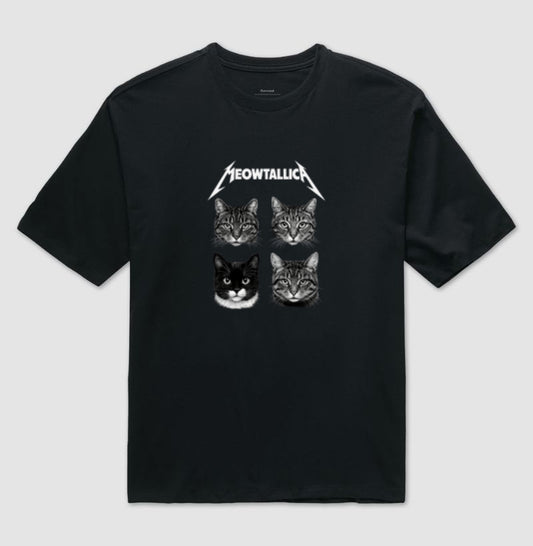 Camiseta Meowtallica Gatos Rockeiros em Algodão