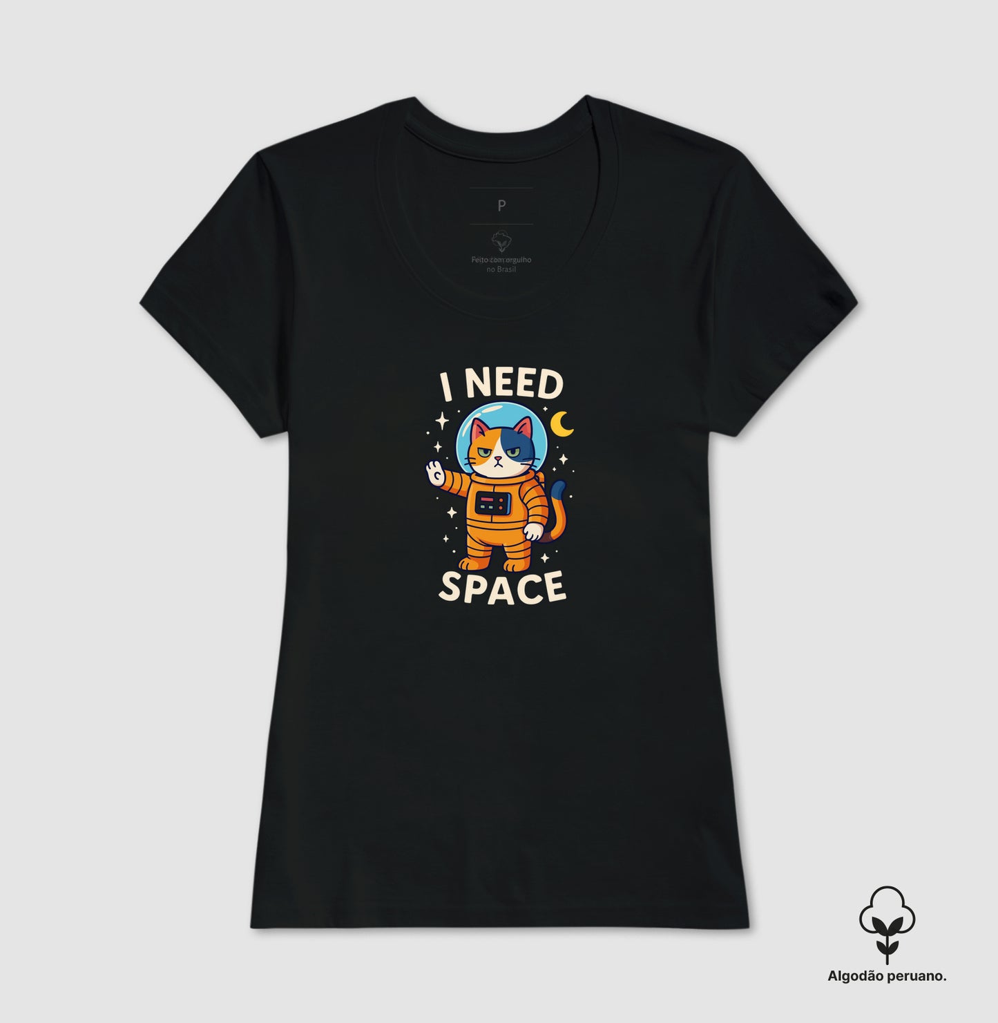 Camiseta I Need Space Gato Astronauta em Algodão Peruano