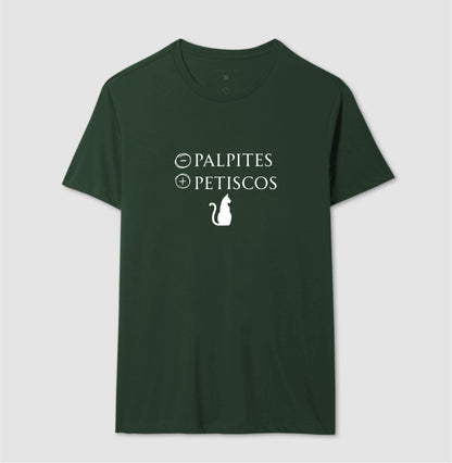 Camiseta Gato Menos Palpites Mais Petiscos Minimalista