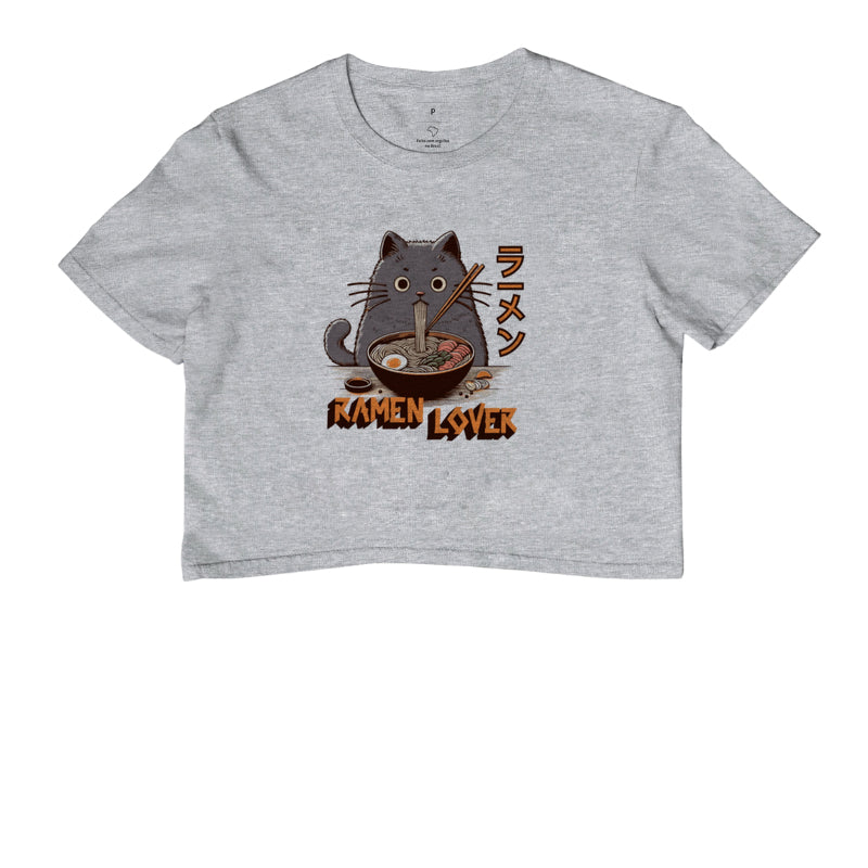 Cropped Ramen Lover Gato – Camiseta Geek em Algodão