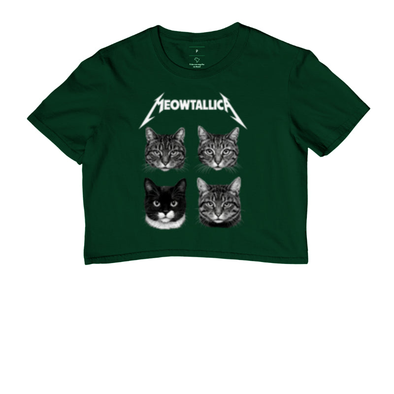 Cropped Meowtallica Gatinho Rock 100% Algodão