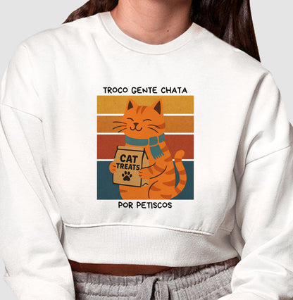 Moletom Gato Troco Gente Chata por Petiscos Feminino