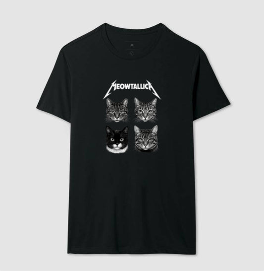 Camiseta Meowtallica Gatos Rockeiros em Algodão