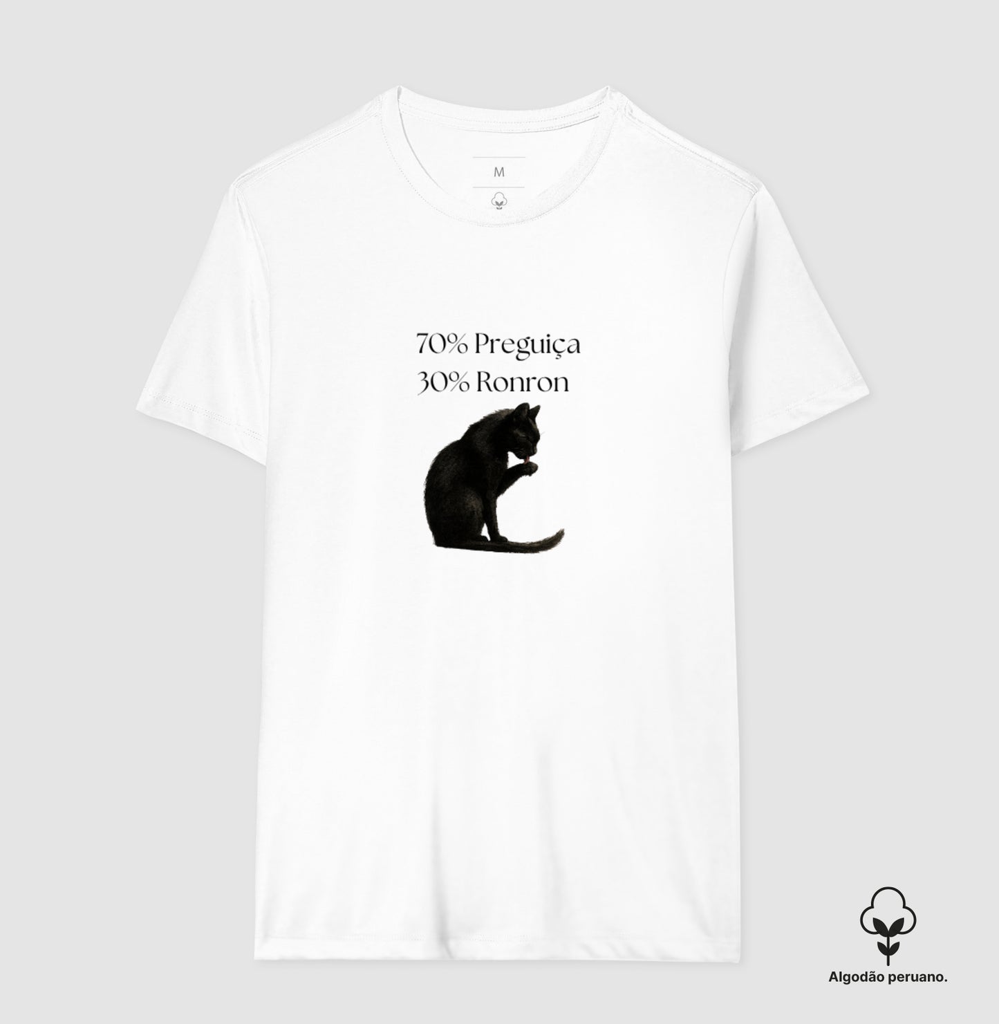 Camiseta Gato 70% Preguiça 30% Ronron em Algodão Peruano