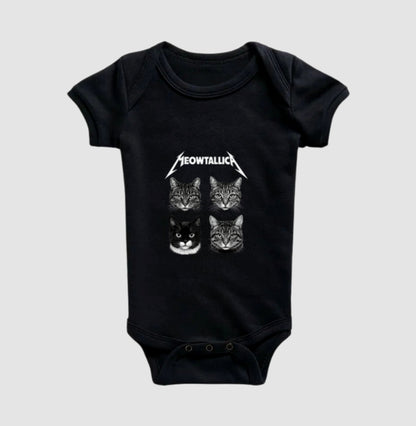 Body Bebê Meowtallica Rock Gatinhos Preto