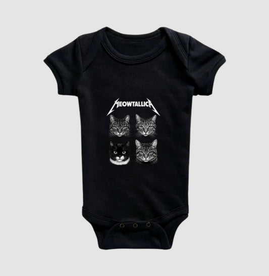 Body Bebê Meowtallica Rock Gatinhos Preto