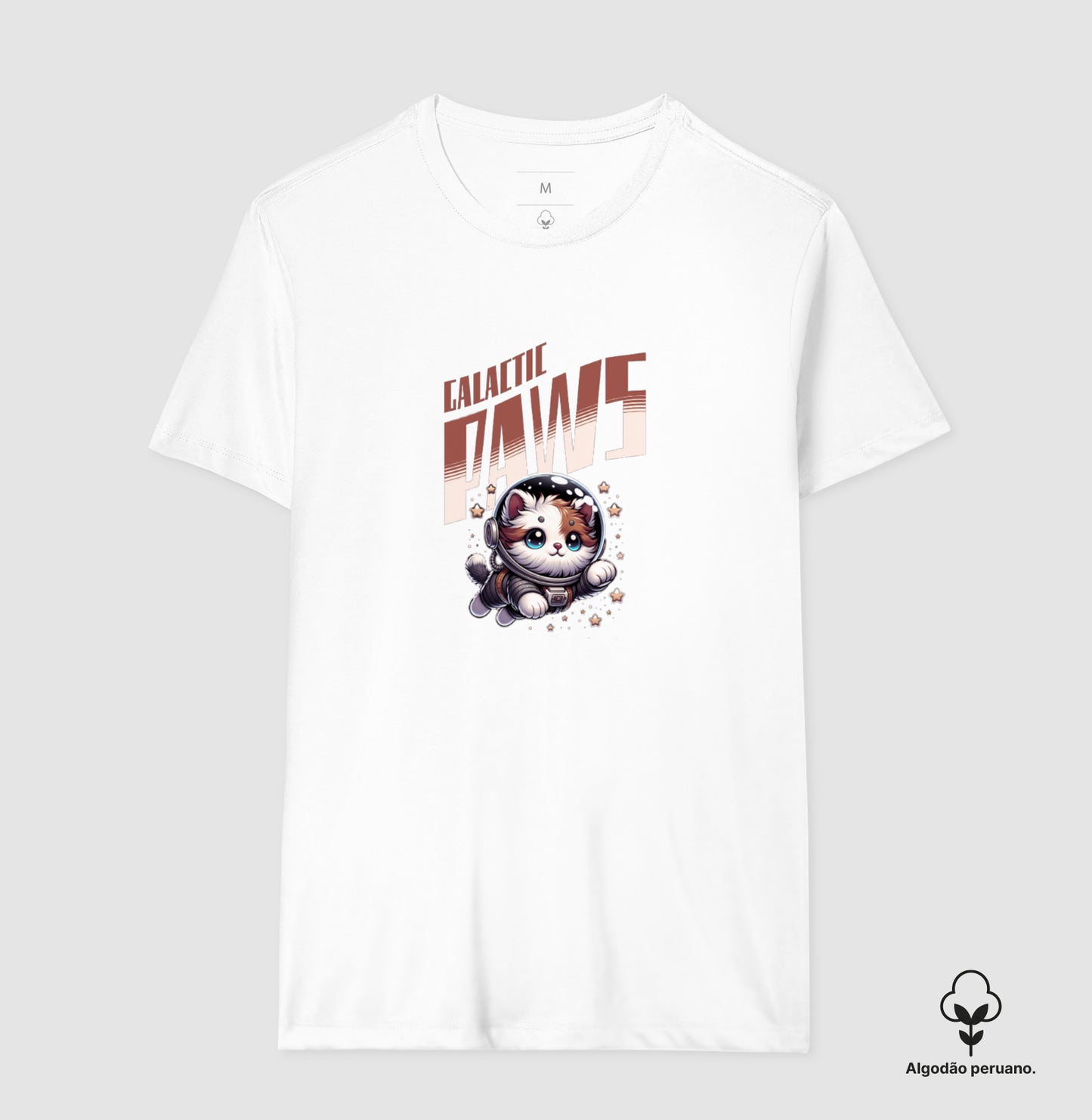 Camiseta Galactic Paws Gato Astronauta em Algodão Peruano