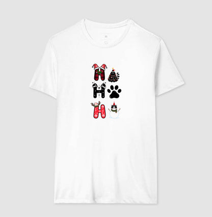 Camiseta Natalina Ho Ho Ho Gato e Patinha – Unissex