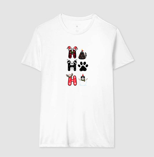 Camiseta Natalina Ho Ho Ho Gato e Patinha – Unissex