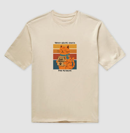 Camiseta Gato Troco Gente Chata por Petiscos 100% Algodão