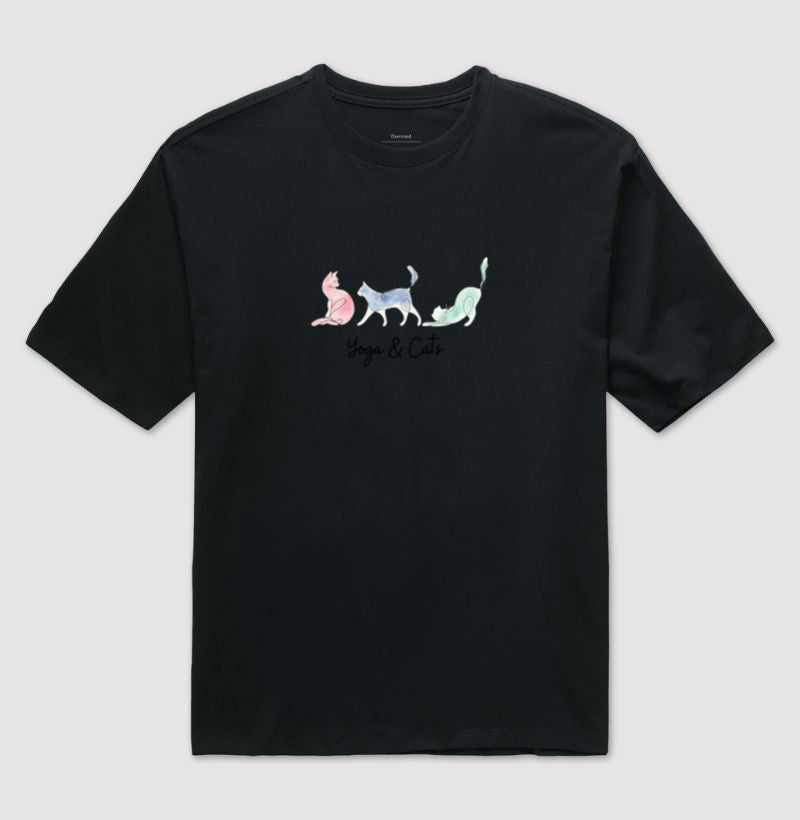 Camiseta Yoga & Cats em Algodão 100% – Estilo e Conforto