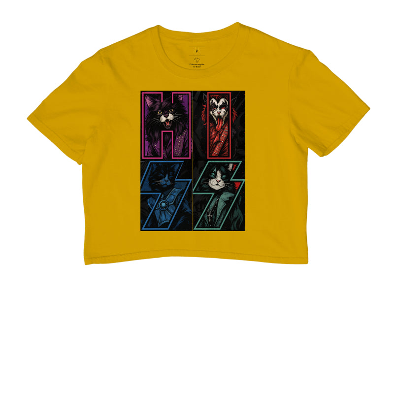 Camiseta Cropped HISS Rock & Roll Gatos