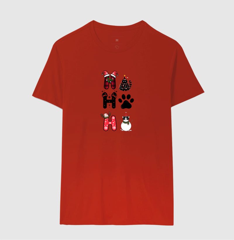 Camiseta Natalina Ho Ho Ho Gato e Patinha – Unissex