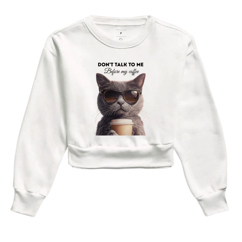 Moletom Cropped Gato e Café Don’t Talk To Me