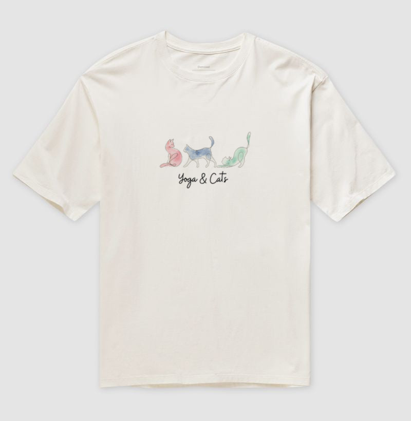Camiseta Yoga & Cats em Algodão 100% – Estilo e Conforto