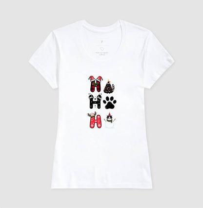 Camiseta Natalina Ho Ho Ho Gato e Patinha – Unissex