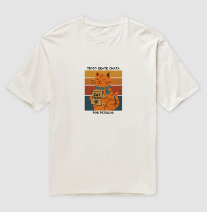 Camiseta Gato Troco Gente Chata por Petiscos 100% Algodão