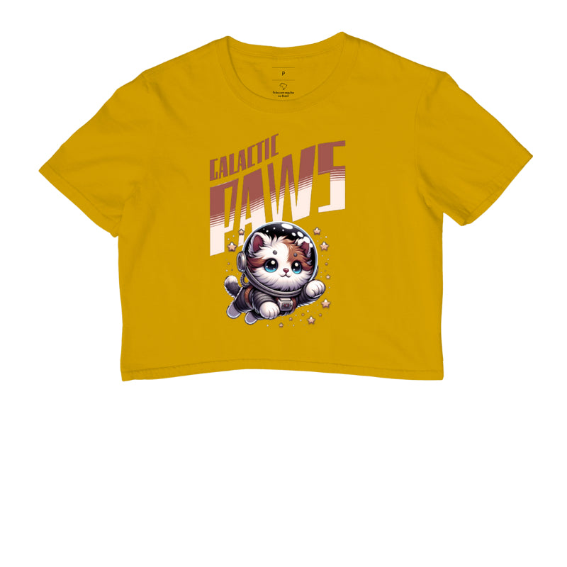Camiseta Cropped Galactic Paws Gato Astronauta