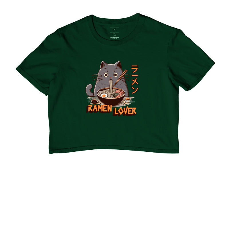 Cropped Ramen Lover Gato – Camiseta Geek em Algodão