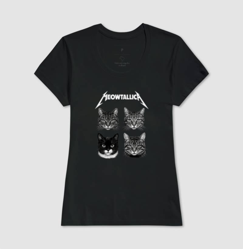 Camiseta Meowtallica Gatos Rockeiros em Algodão