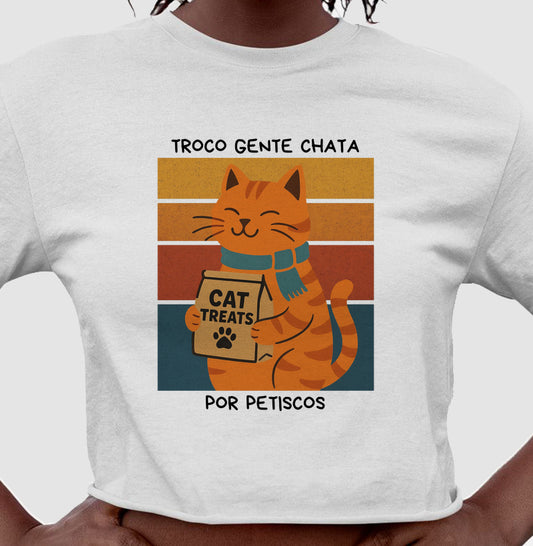 Cropped Gato Troco Gente Chata por Petiscos 100% Algodão