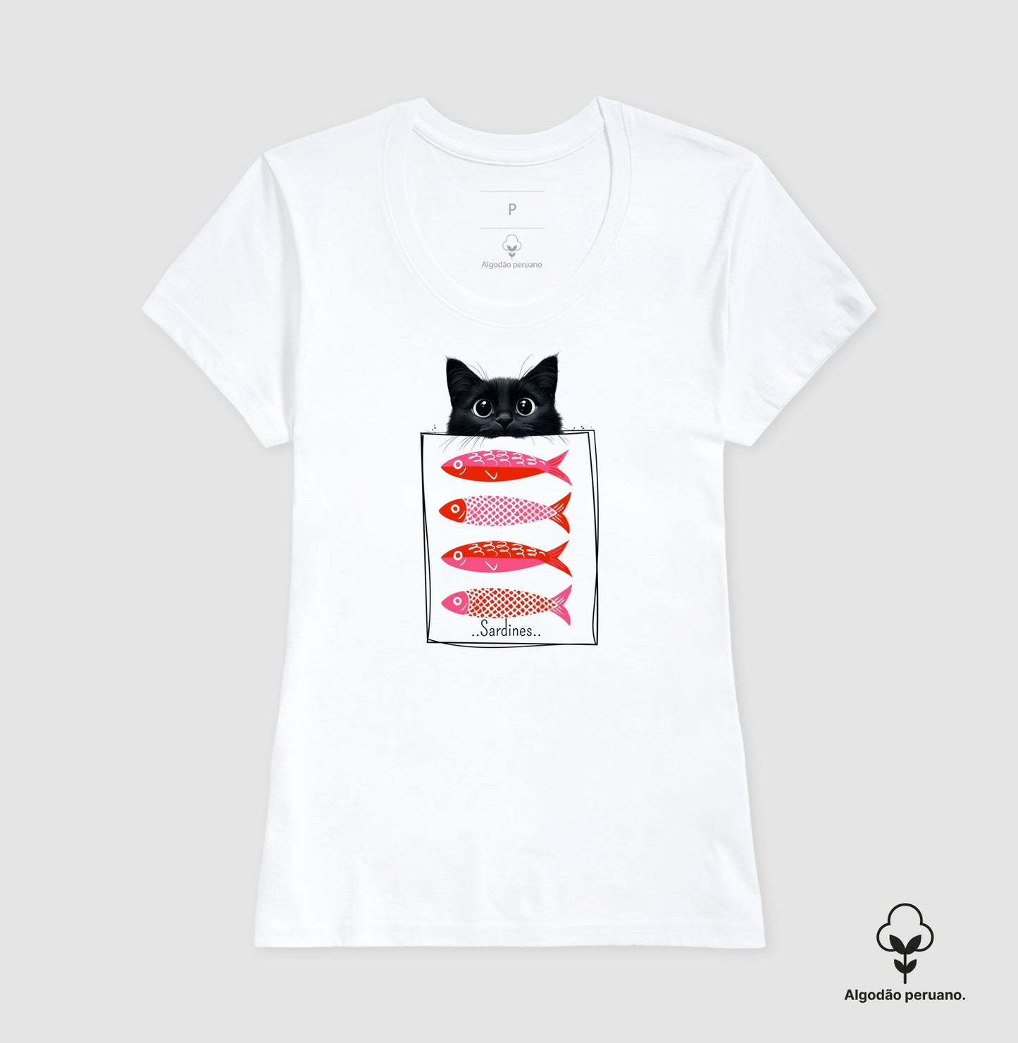 Camiseta Gato & Sardinhas em Algodão Peruano
