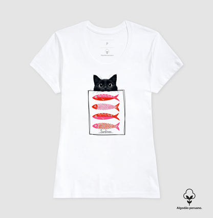 Camiseta Gato & Sardinhas em Algodão Peruano
