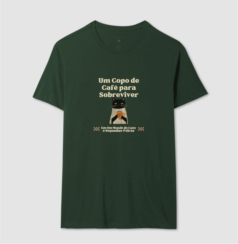 Camiseta Divertida Gato, café e segundas-feiras