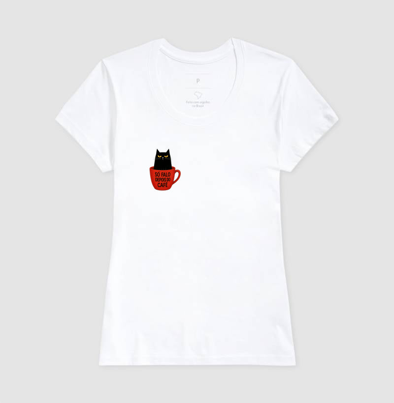 Camiseta Só Falo Depois do Café Gato Mal-Humorado