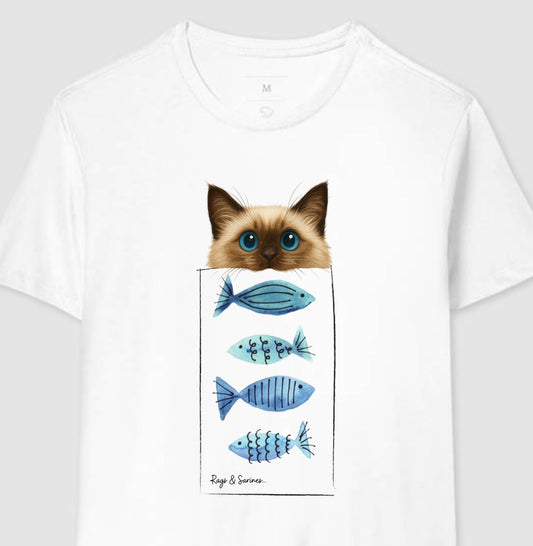 Camiseta Gato Ragdoll & Sardinhas em Algodão 100% – Infantil ao G4