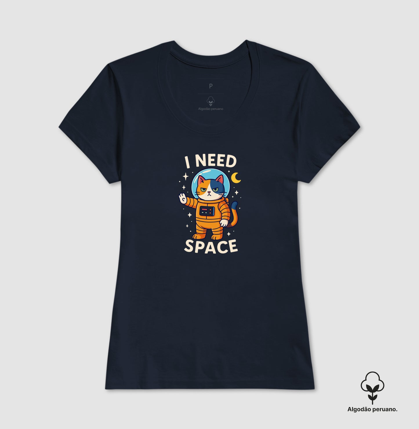 Camiseta I Need Space Gato Astronauta em Algodão Peruano