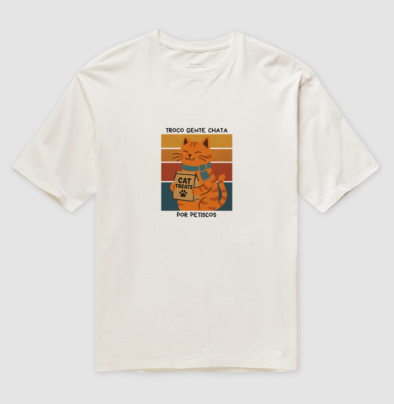 Camiseta Gato Troco Gente Chata por Petiscos 100% Algodão