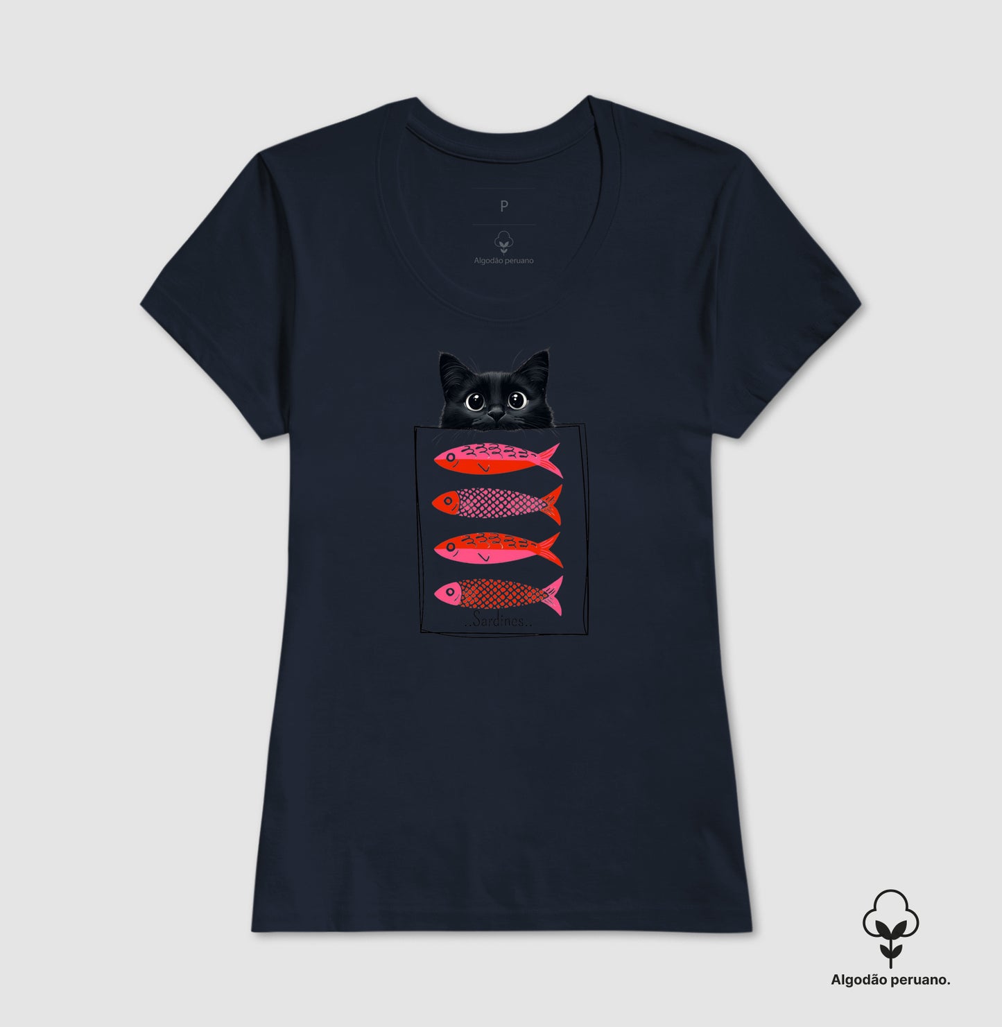 Camiseta Gato & Sardinhas em Algodão Peruano