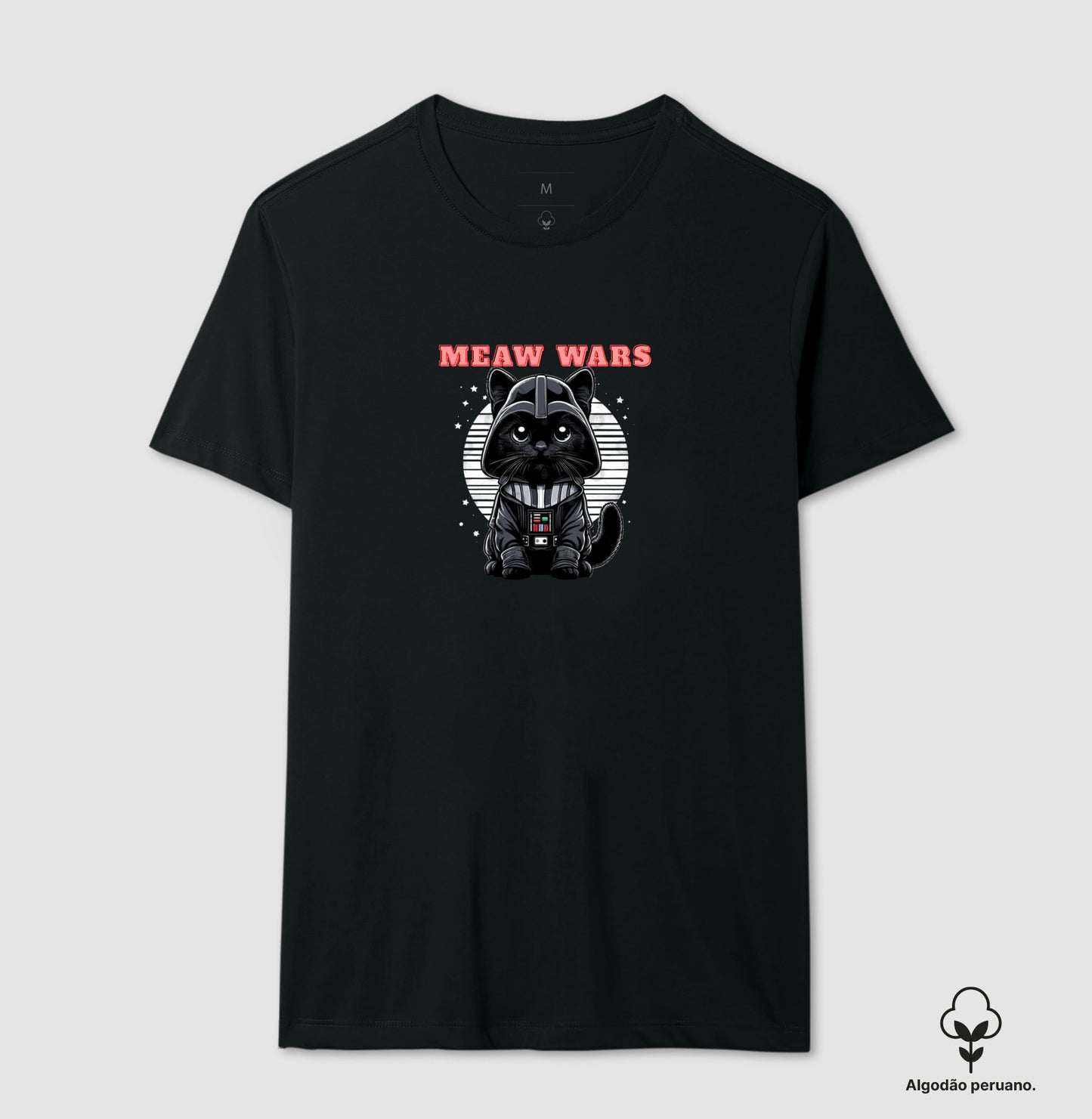 Camiseta Meaw Wars Gato Sith Geek em Algodão Peruano