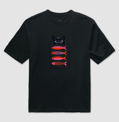 Camiseta Gato e Sardinhas em Lata 100% Algodão