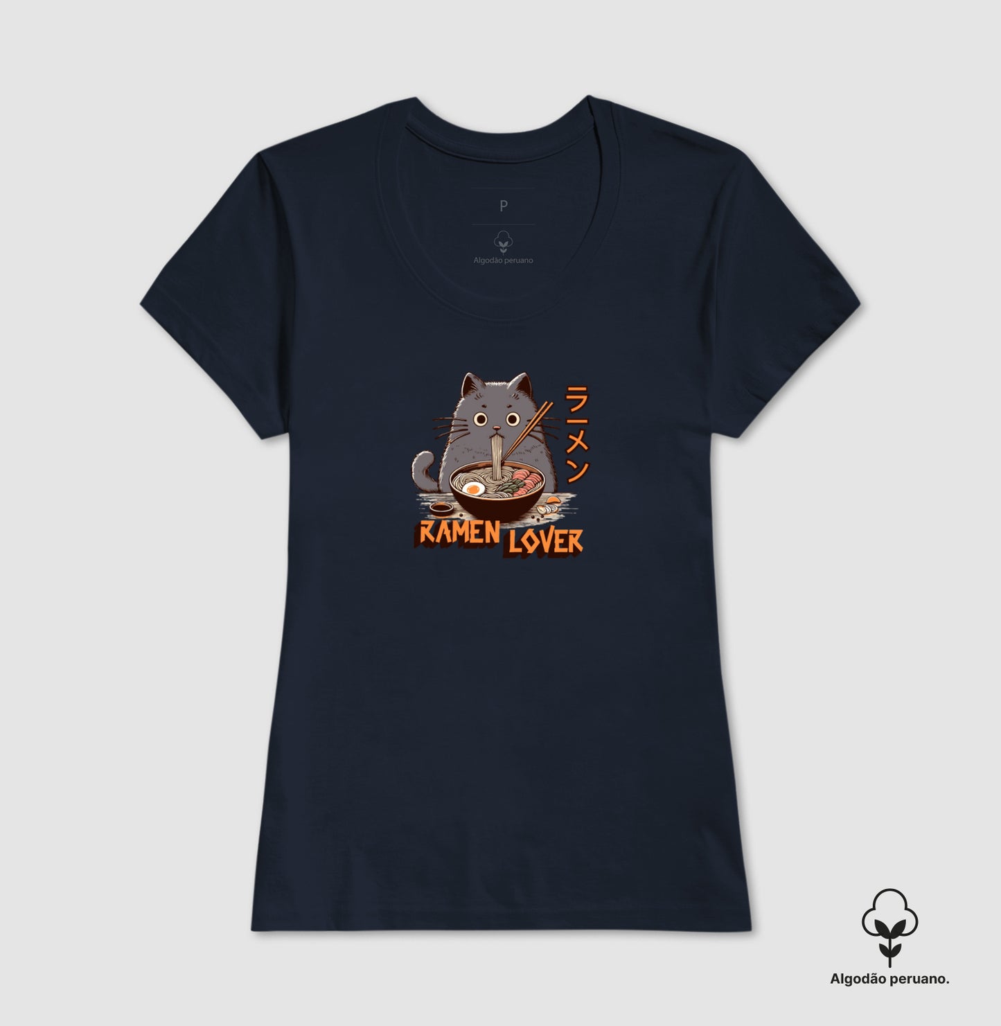 Camiseta Ramen Lover Gato – Algodão Premium