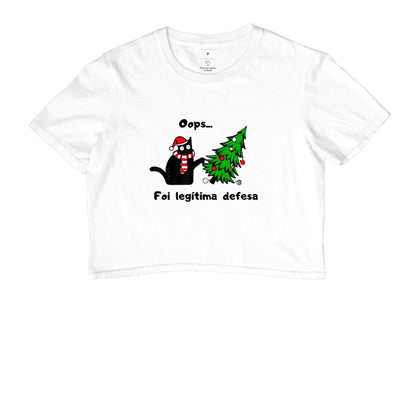 Camiseta Cropped Gato de Natal Foi Legítima Defesa