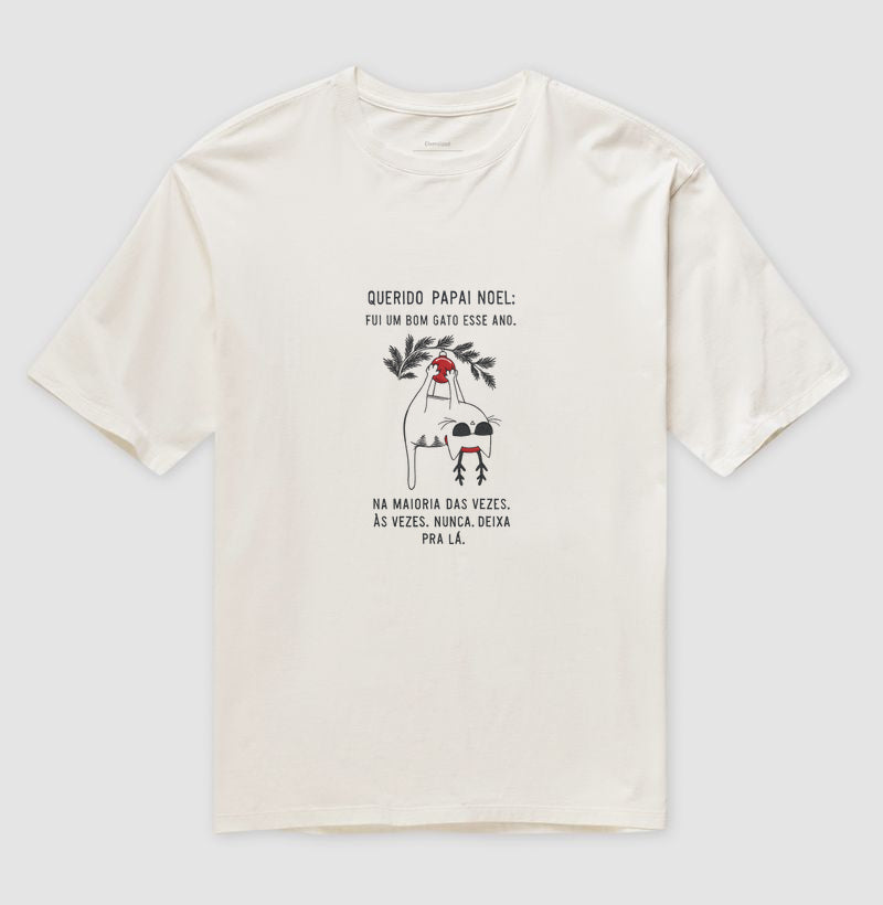 Camiseta Natalina Gato Arteiro Querido Papai Noel